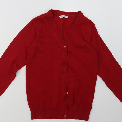 F&F Girls Red V-Neck  Cotton Cardigan Jumper Size 10-11 Years  Button - School Wear