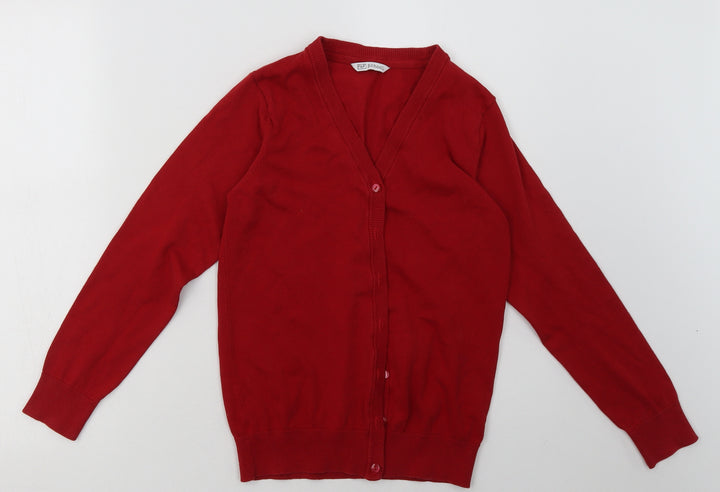 F&F Girls Red V-Neck  Cotton Cardigan Jumper Size 10-11 Years  Button - School Wear