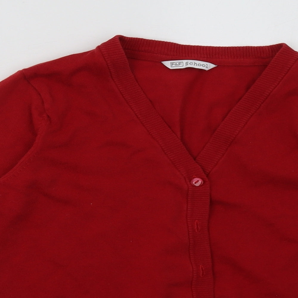 F&F Girls Red V-Neck  Cotton Cardigan Jumper Size 10-11 Years  Button - School Wear