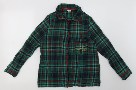 chelsea peers Womens Green Check Cotton  Pyjama Top Size S  Button - Christmas