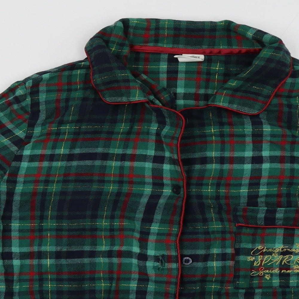 chelsea peers Womens Green Check Cotton  Pyjama Top Size S  Button - Christmas