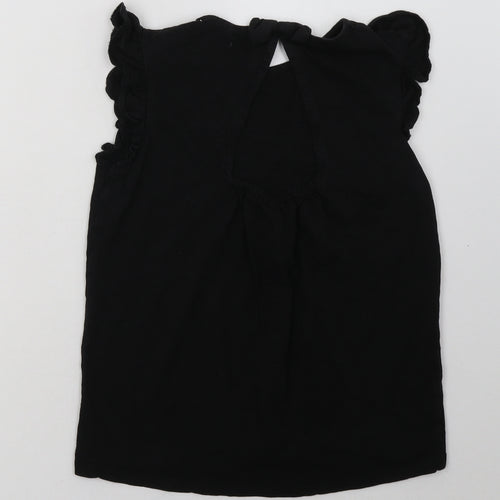 NEXT Girls Black Geometric Cotton Basic T-Shirt Size 11 Years Crew Neck Button - Star Print