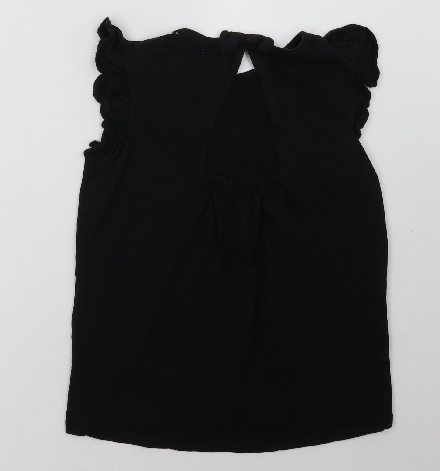 NEXT Girls Black Geometric Cotton Basic T-Shirt Size 11 Years Crew Neck Button - Star Print