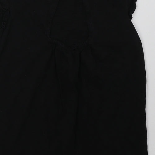 NEXT Girls Black Geometric Cotton Basic T-Shirt Size 11 Years Crew Neck Button - Star Print