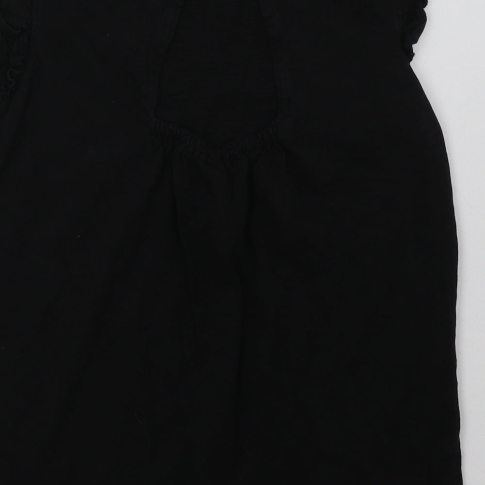 NEXT Girls Black Geometric Cotton Basic T-Shirt Size 11 Years Crew Neck Button - Star Print