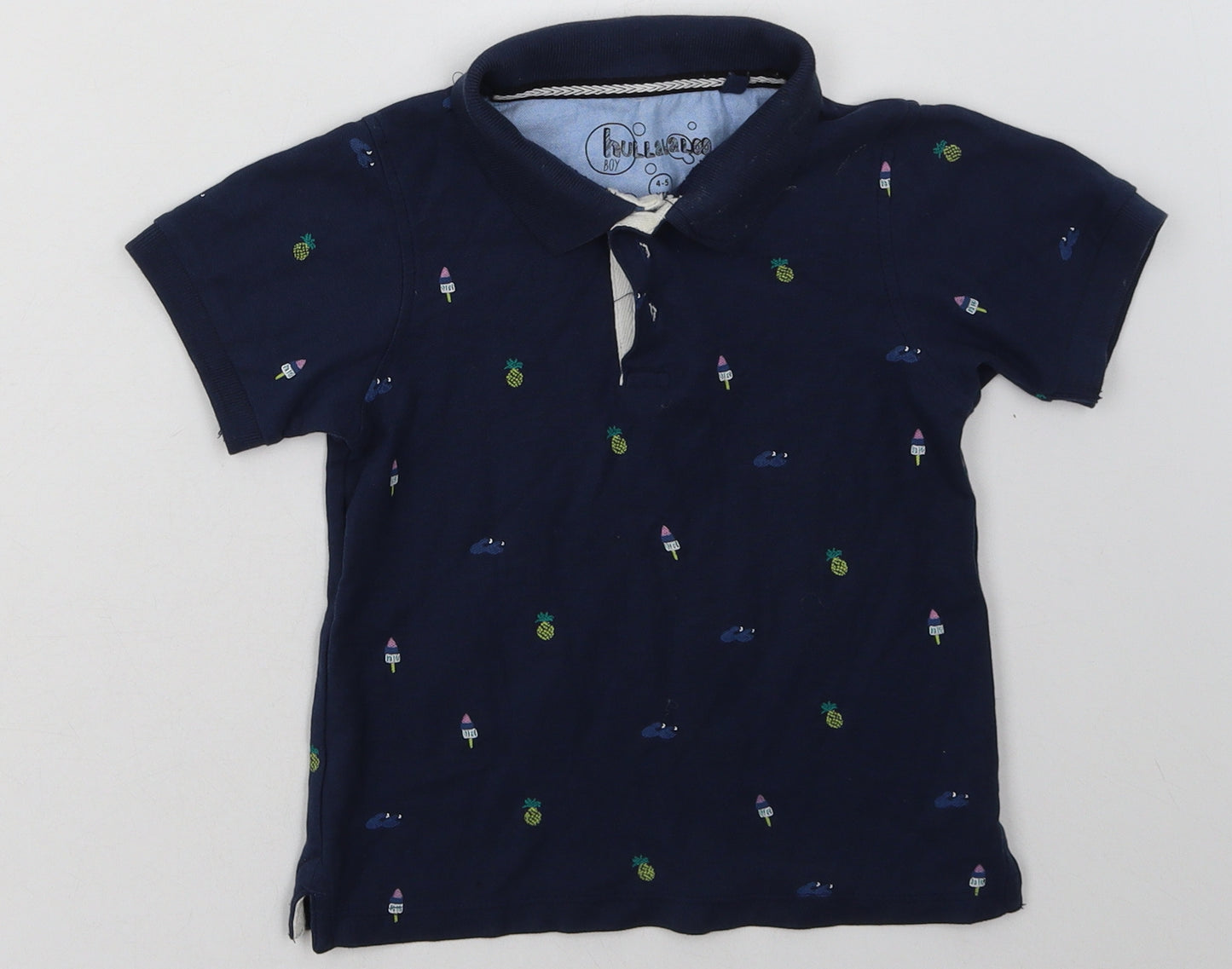 hullabaloo Boys Blue Geometric Cotton Basic Polo Size 4-5 Years Collared Button - Ice Cream Print