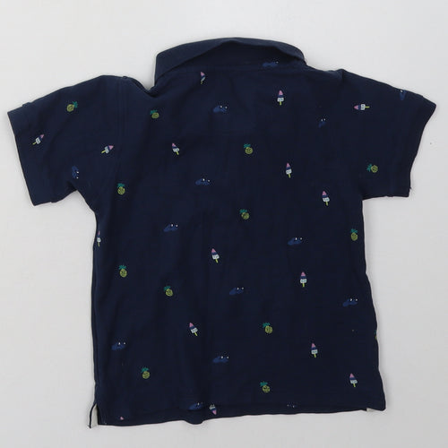 hullabaloo Boys Blue Geometric Cotton Basic Polo Size 4-5 Years Collared Button - Ice Cream Print
