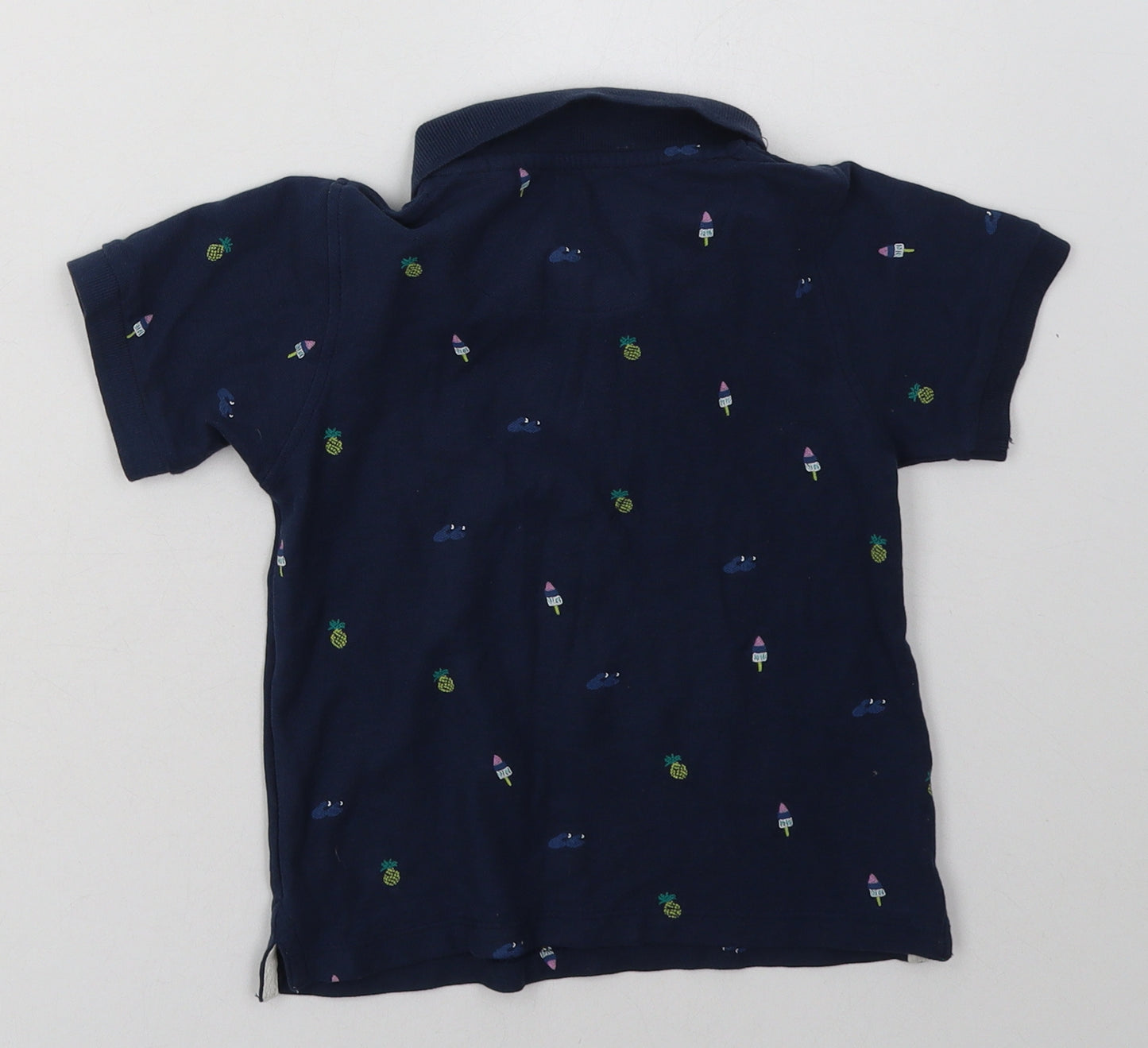 hullabaloo Boys Blue Geometric Cotton Basic Polo Size 4-5 Years Collared Button - Ice Cream Print