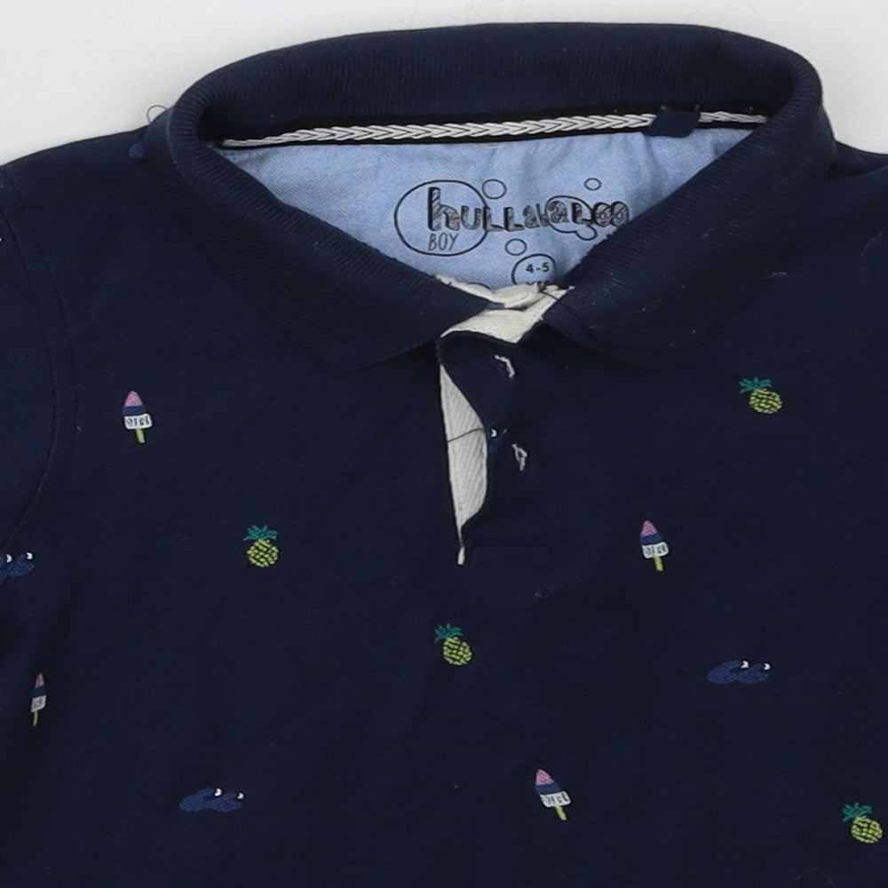 hullabaloo Boys Blue Geometric Cotton Basic Polo Size 4-5 Years Collared Button - Ice Cream Print