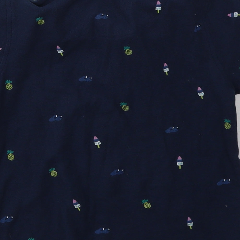 hullabaloo Boys Blue Geometric Cotton Basic Polo Size 4-5 Years Collared Button - Ice Cream Print