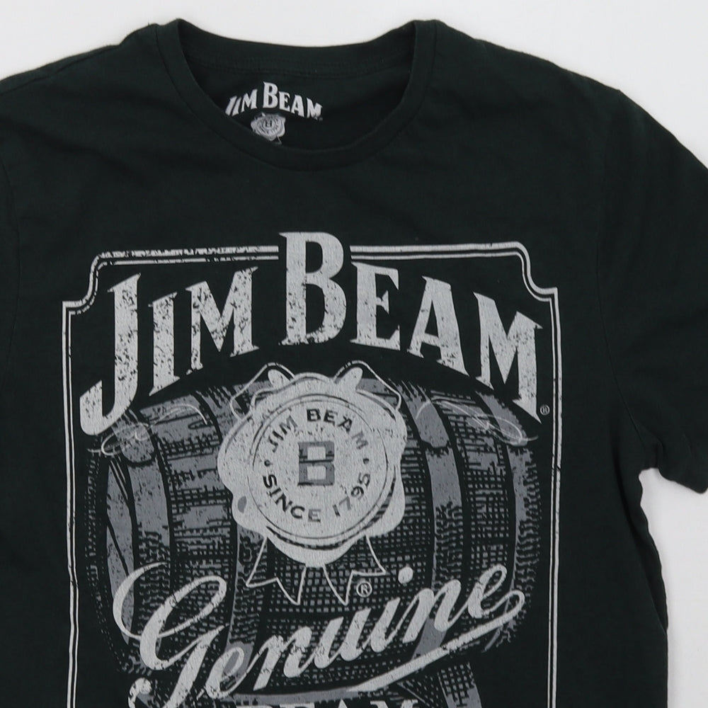 F&F Mens Green Geometric Cotton  T-Shirt Size S Crew Neck  - jim beam