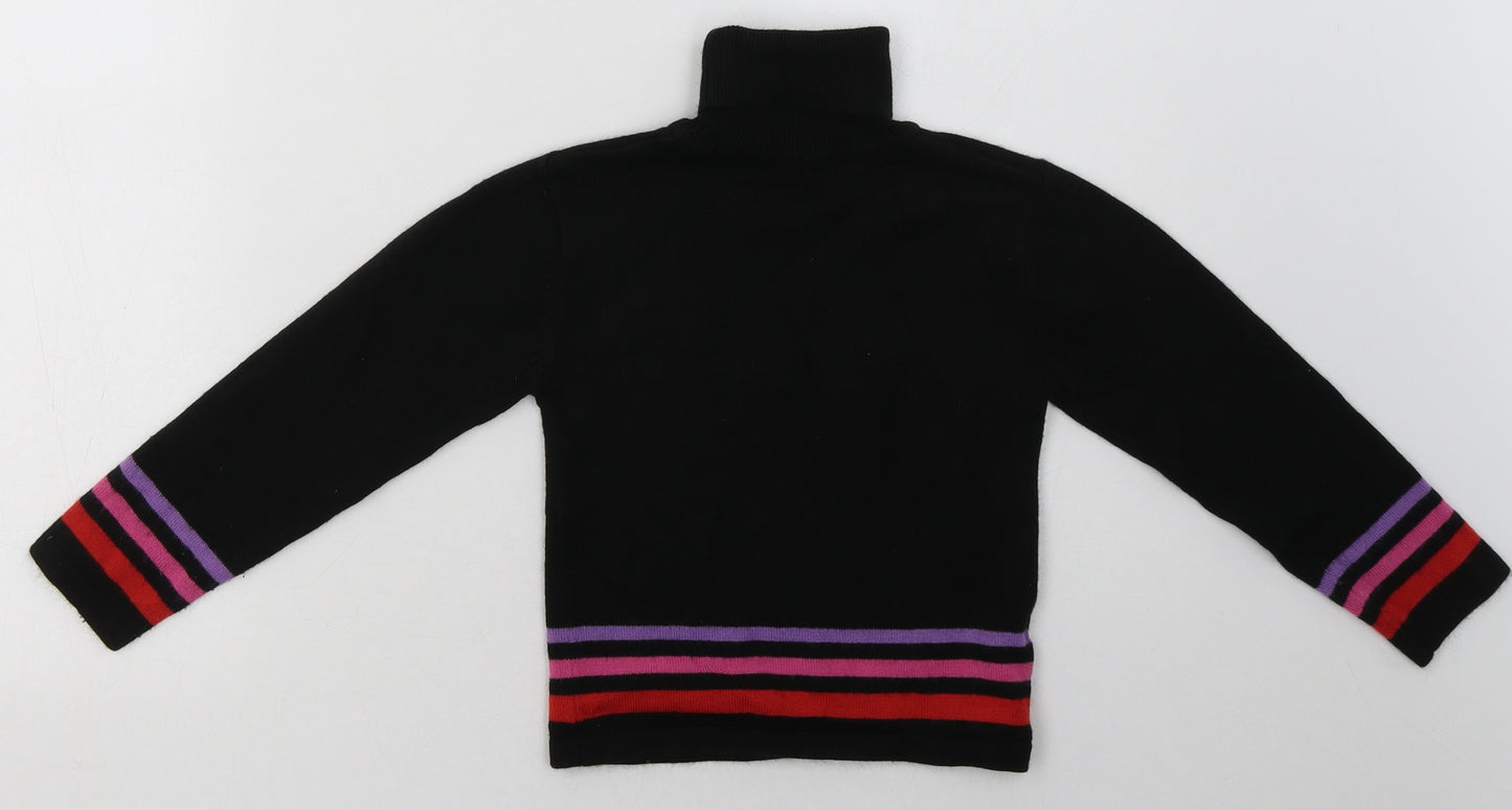 Preworn Girls Black Striped Acrylic Basic Casual Size 4-5 Years Roll Neck Pullover - Star Print