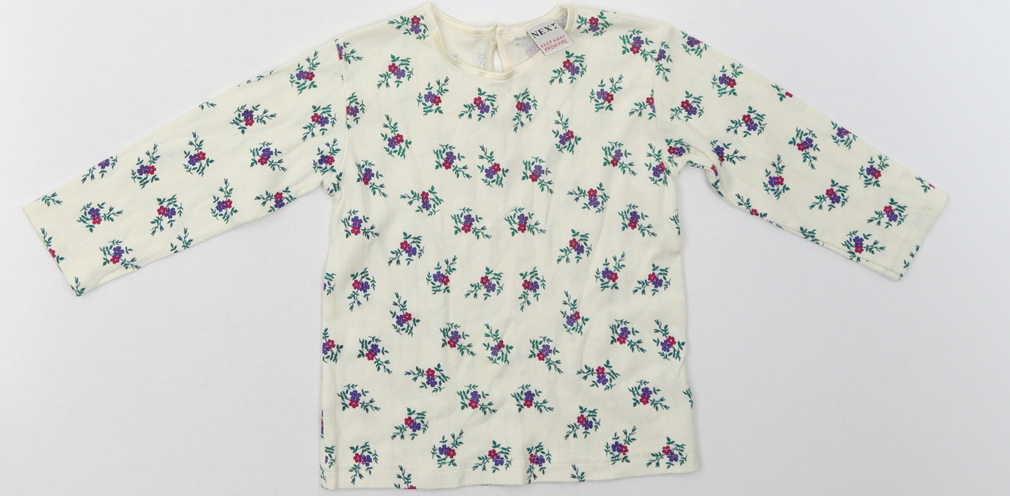 NEXT Girls White Floral Cotton Basic Casual Size 18-24 Months Crew Neck Button