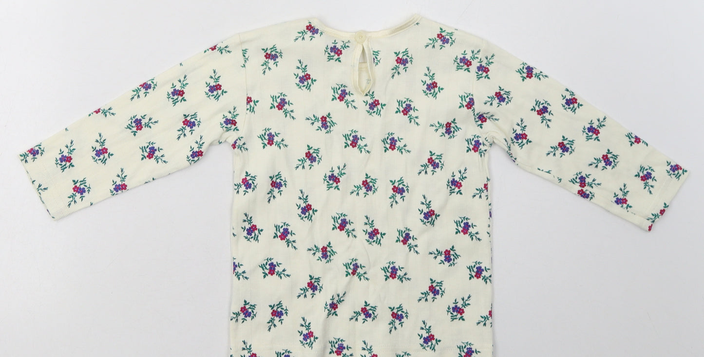 NEXT Girls White Floral Cotton Basic Casual Size 18-24 Months Crew Neck Button