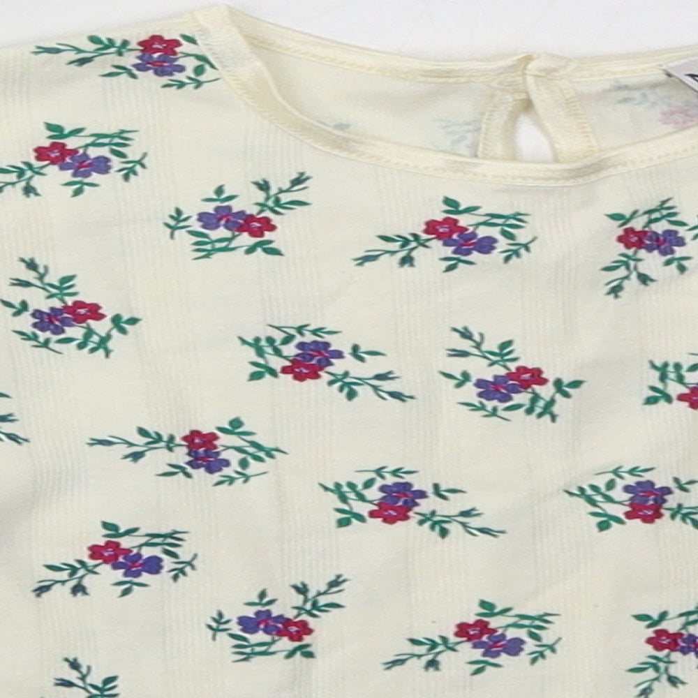 NEXT Girls White Floral Cotton Basic Casual Size 18-24 Months Crew Neck Button