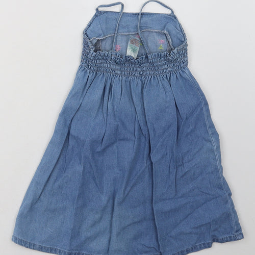 Preworn Girls Blue Floral Cotton A-Line  Size 3-4 Years  Square Neck Pullover