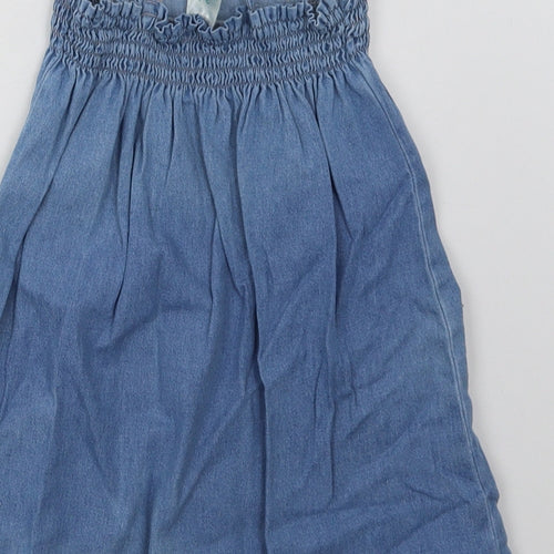 Preworn Girls Blue Floral Cotton A-Line  Size 3-4 Years  Square Neck Pullover