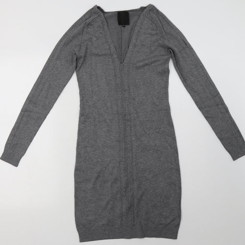 inwear Womens Grey  Viscose Jumper Dress  Size XS  V-Neck Pullover