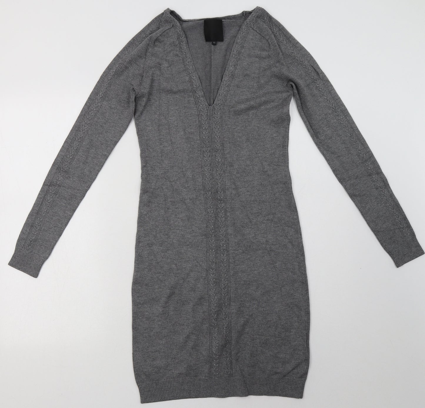 inwear Womens Grey  Viscose Jumper Dress  Size XS  V-Neck Pullover