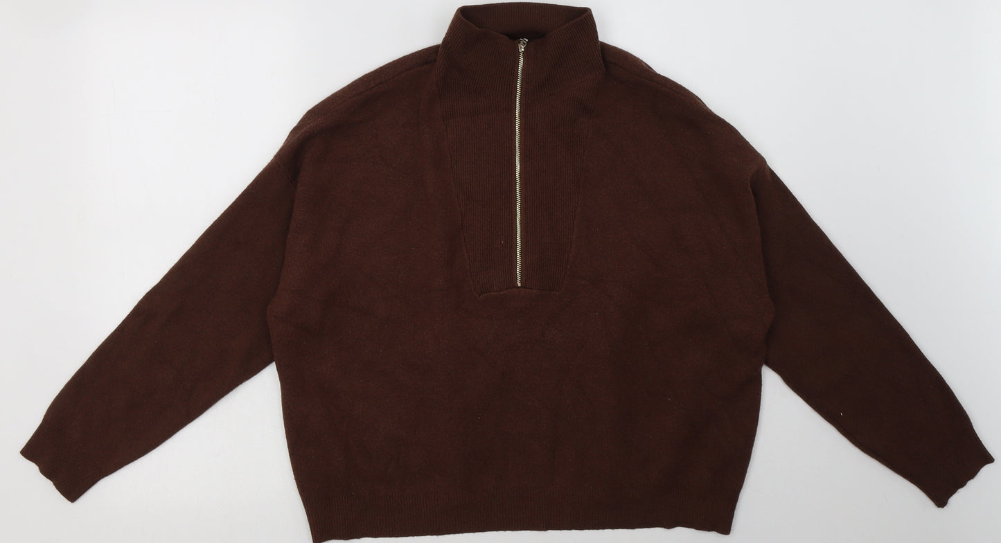 Stradivarius Womens Brown  Viscose Pullover Sweatshirt Size M  Zip