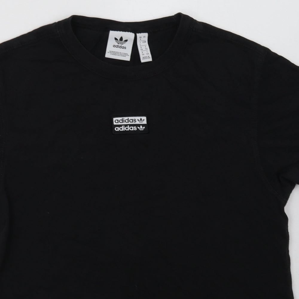 adidas Womens Black Striped Cotton Basic T-Shirt Size 8 Crew Neck