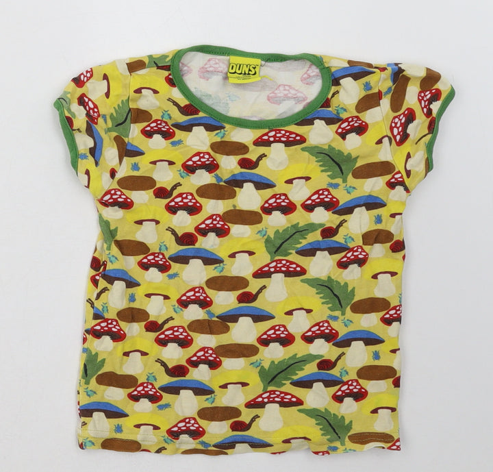 dunns Boys Yellow Geometric Cotton Basic T-Shirt Size 2-3 Years Crew Neck Pullover - mushroom print
