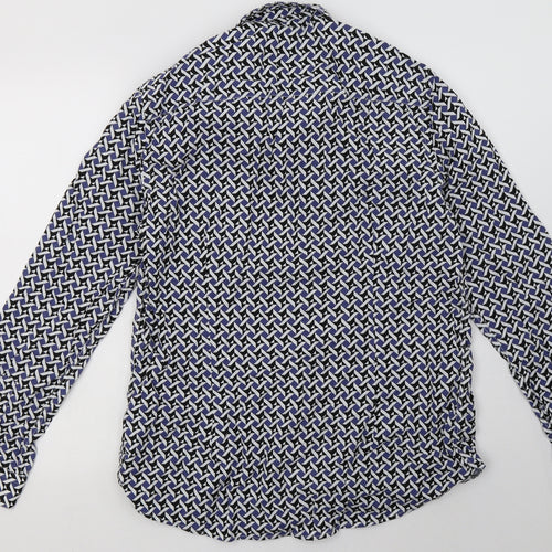 Burton Mens Blue Geometric Cotton  Button-Up Size L Collared Button