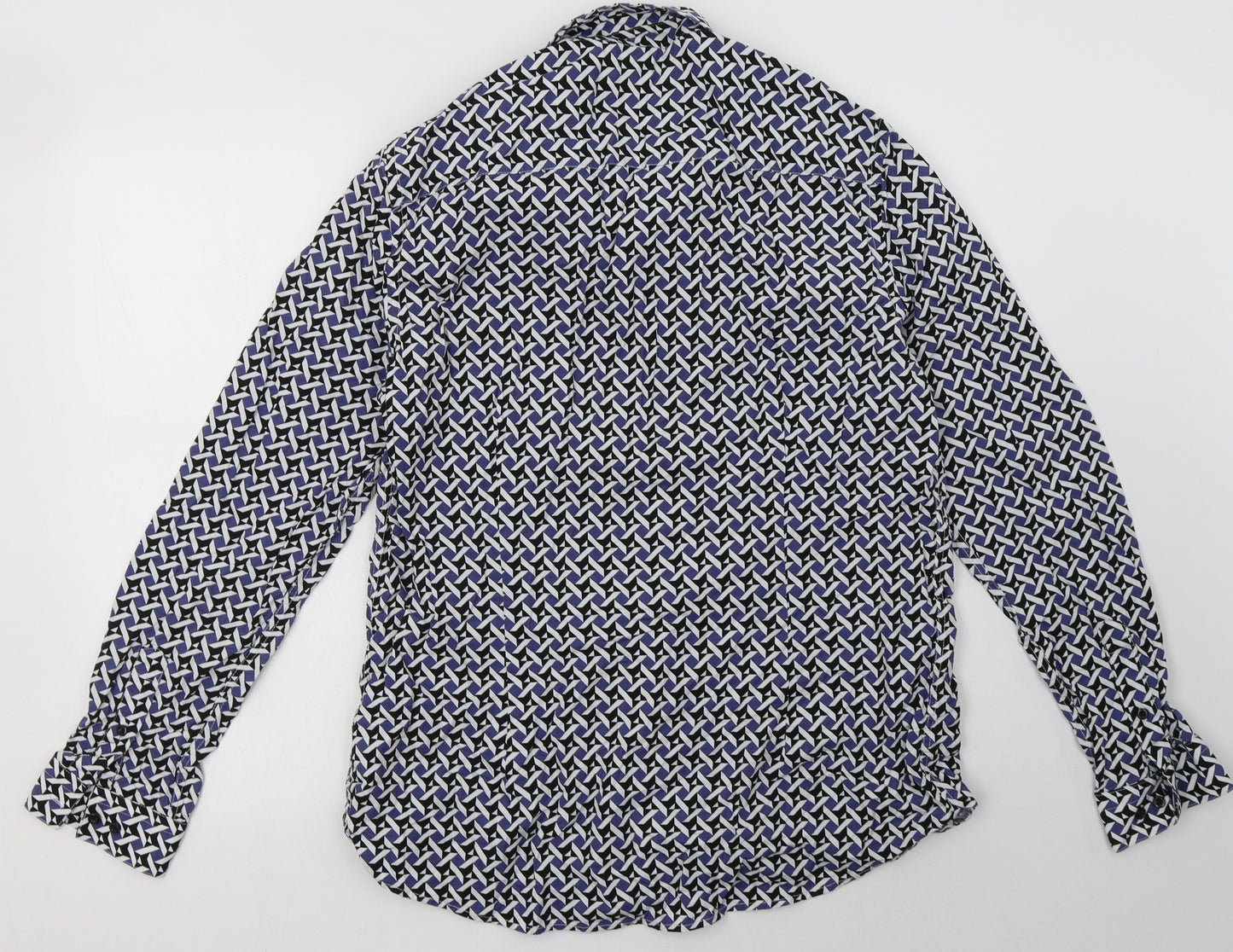 Burton Mens Blue Geometric Cotton  Button-Up Size L Collared Button