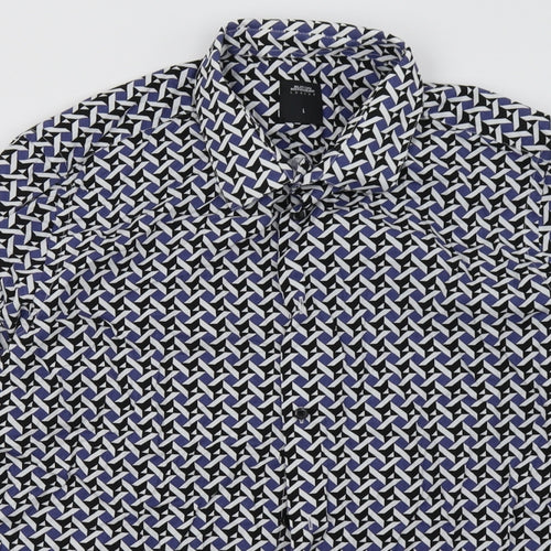 Burton Mens Blue Geometric Cotton  Button-Up Size L Collared Button