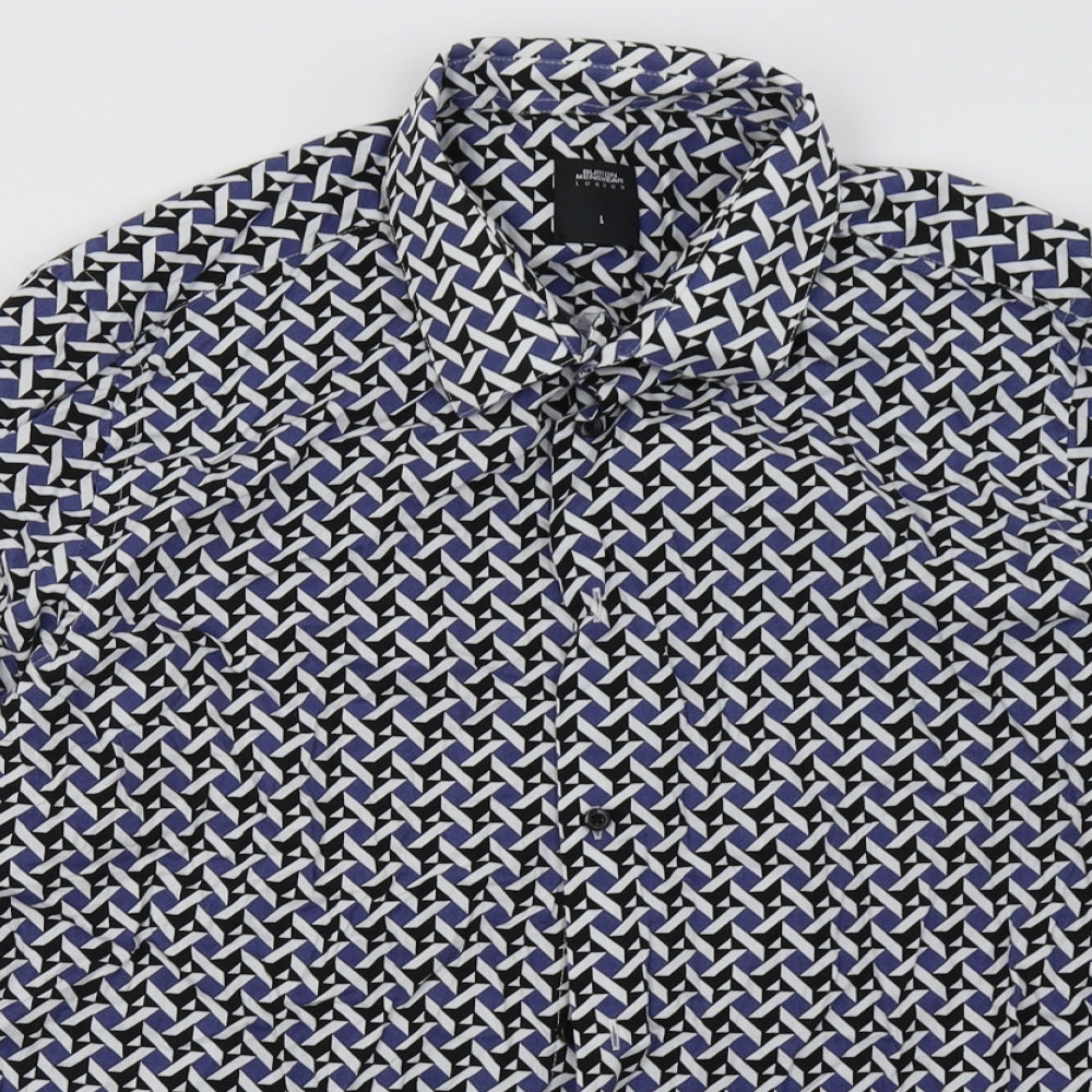 Burton Mens Blue Geometric Cotton  Button-Up Size L Collared Button