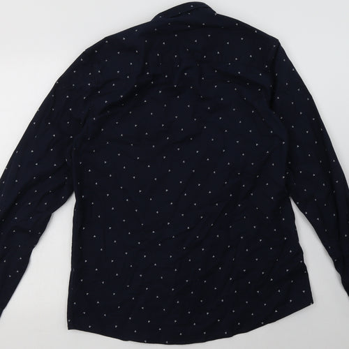 NEXT Mens Blue Geometric Cotton  Button-Up Size L Collared Button