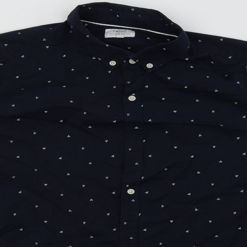 NEXT Mens Blue Geometric Cotton  Button-Up Size L Collared Button