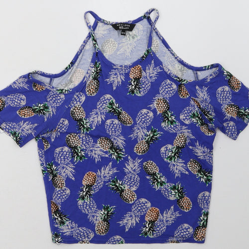 New Look Girls Blue Geometric Viscose Basic T-Shirt Size 12-13 Years Crew Neck Pullover - Pineapple Print