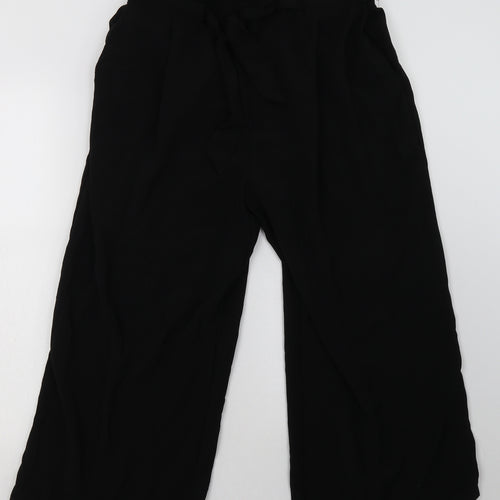Peacocks Womens Black  Polyester Cropped Trousers Size 16 L26 in Regular Tie