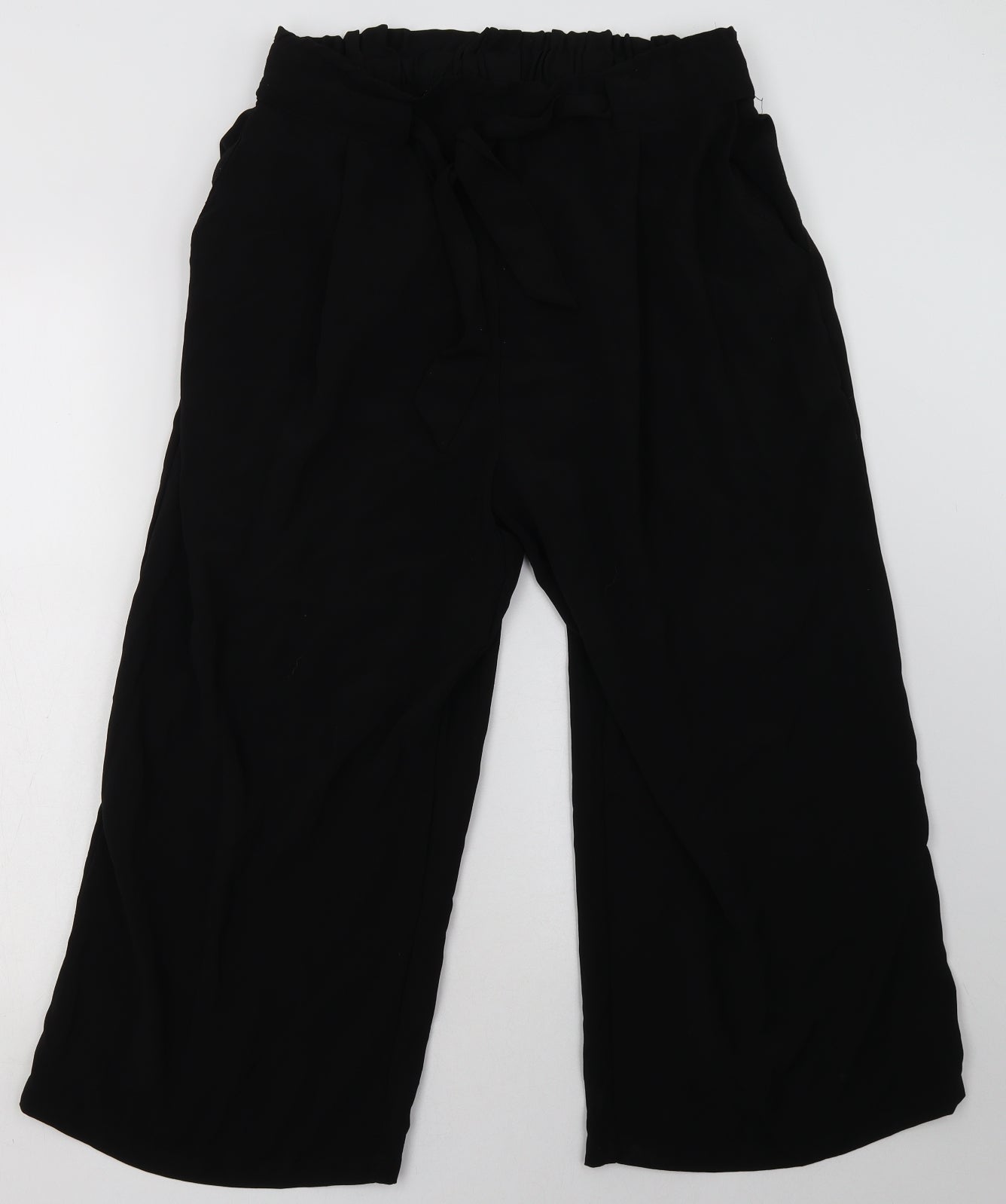 Peacocks Womens Black  Polyester Cropped Trousers Size 16 L26 in Regular Tie