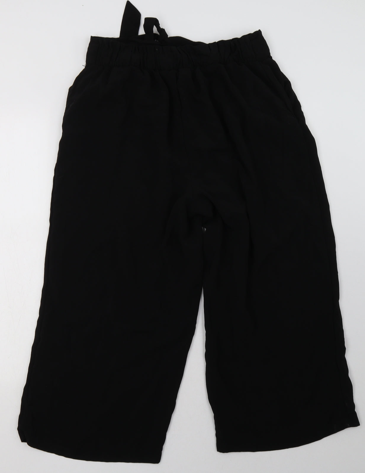 Peacocks Womens Black  Polyester Cropped Trousers Size 16 L26 in Regular Tie