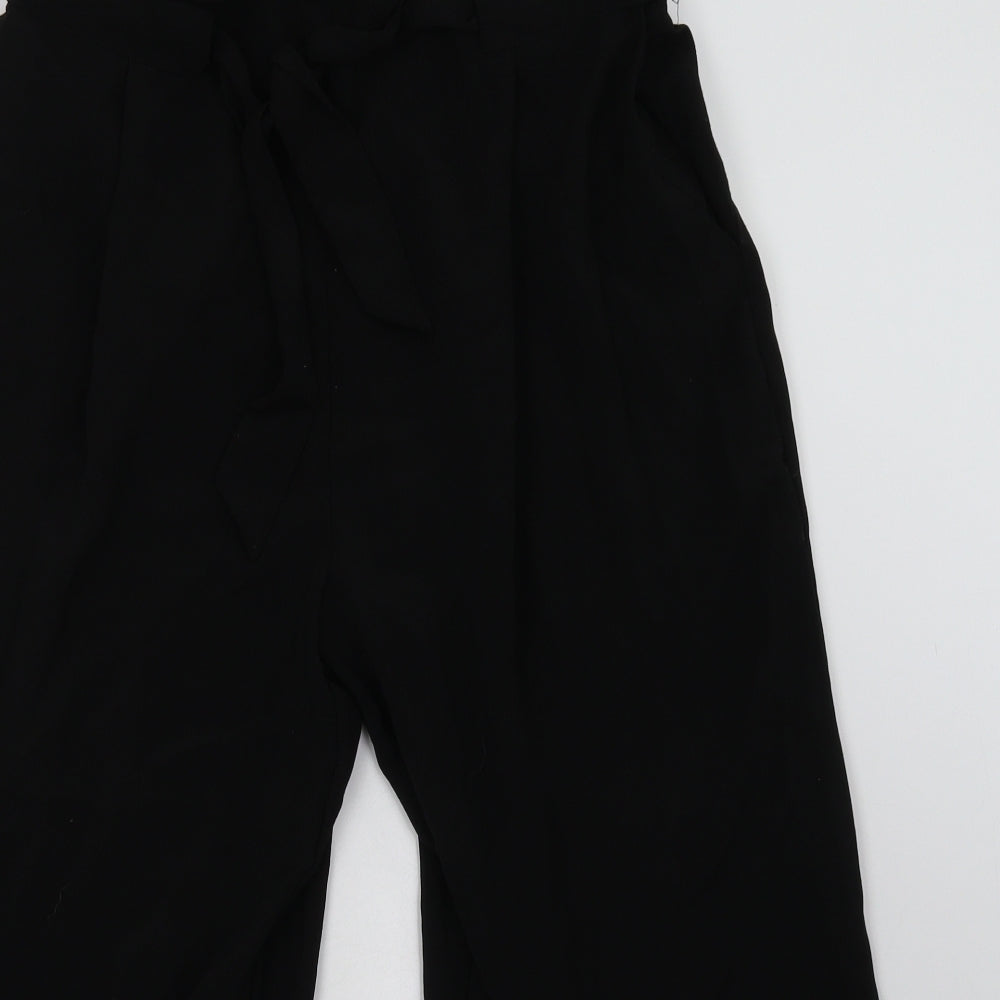 Peacocks Womens Black  Polyester Cropped Trousers Size 16 L26 in Regular Tie