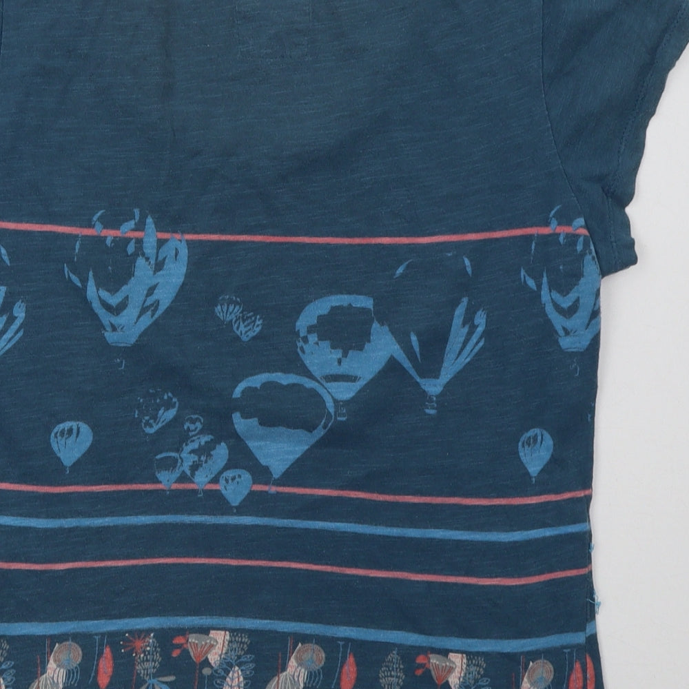 Debenhams Womens Blue Geometric Cotton Basic T-Shirt Size 12 Crew Neck