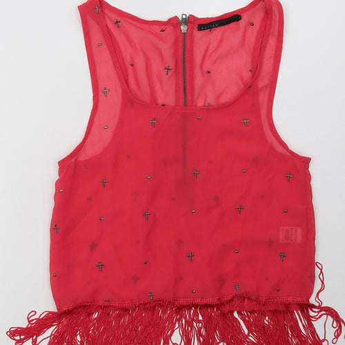 Crafted Womens Pink Geometric Polyester Basic Tank Size 10 Scoop Neck