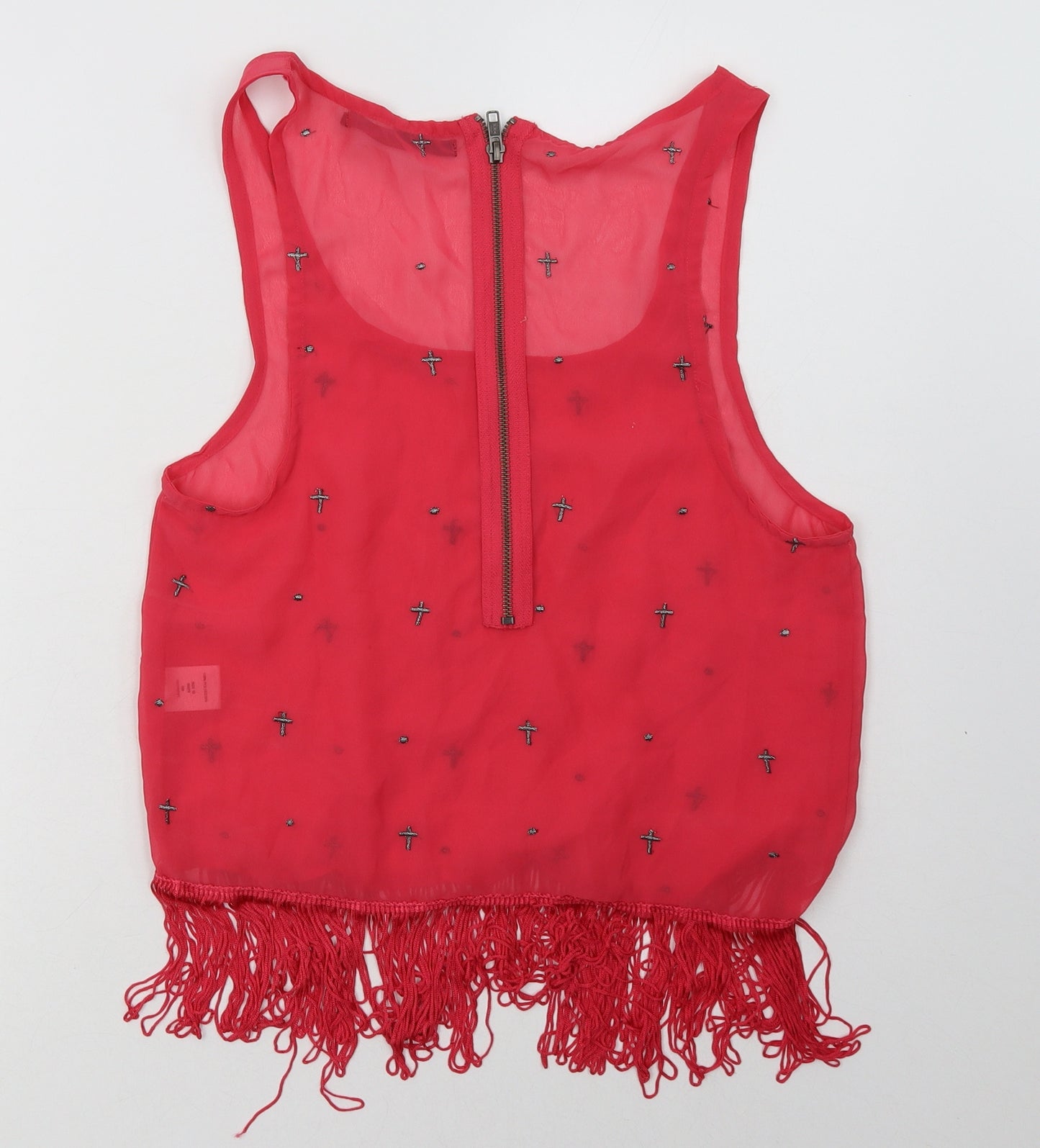 Crafted Womens Pink Geometric Polyester Basic Tank Size 10 Scoop Neck