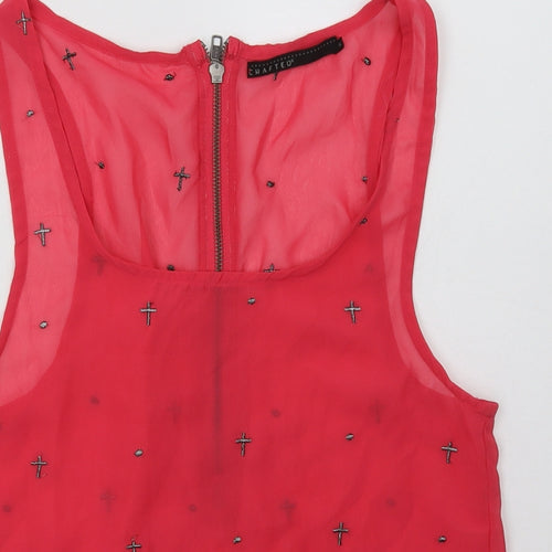 Crafted Womens Pink Geometric Polyester Basic Tank Size 10 Scoop Neck