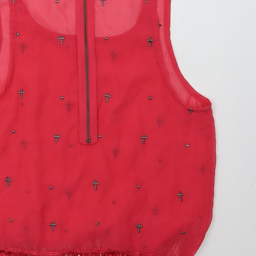 Crafted Womens Pink Geometric Polyester Basic Tank Size 10 Scoop Neck