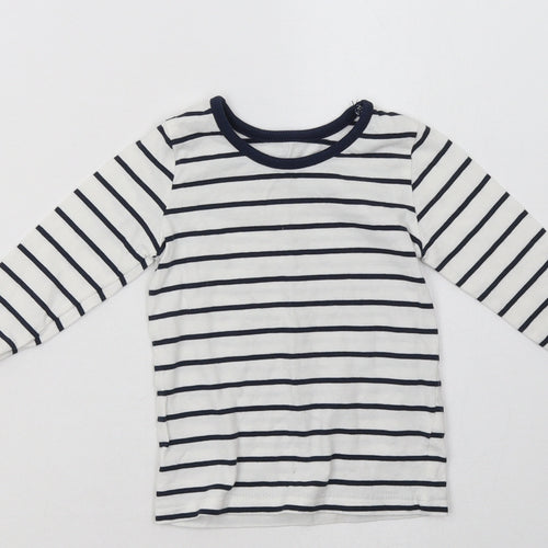 George Baby White Striped Cotton Basic Casual Size 6-9 Months Crew Neck Pullover