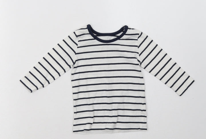 George Baby White Striped Cotton Basic Casual Size 6-9 Months Crew Neck Pullover