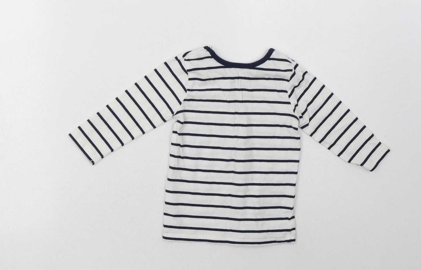 George Baby White Striped Cotton Basic Casual Size 6-9 Months Crew Neck Pullover