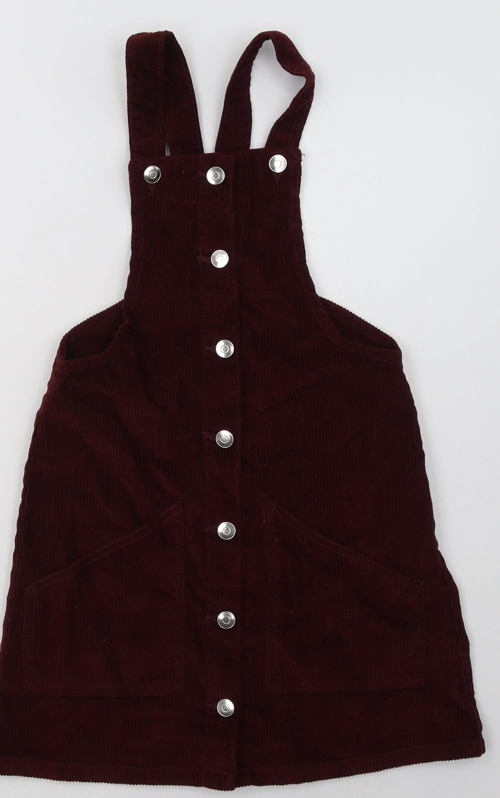 miss evie Girls Red  Cotton Pinafore/Dungaree Dress  Size 8-9 Years  Square Neck Button