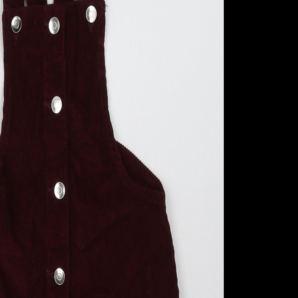 miss evie Girls Red  Cotton Pinafore/Dungaree Dress  Size 8-9 Years  Square Neck Button