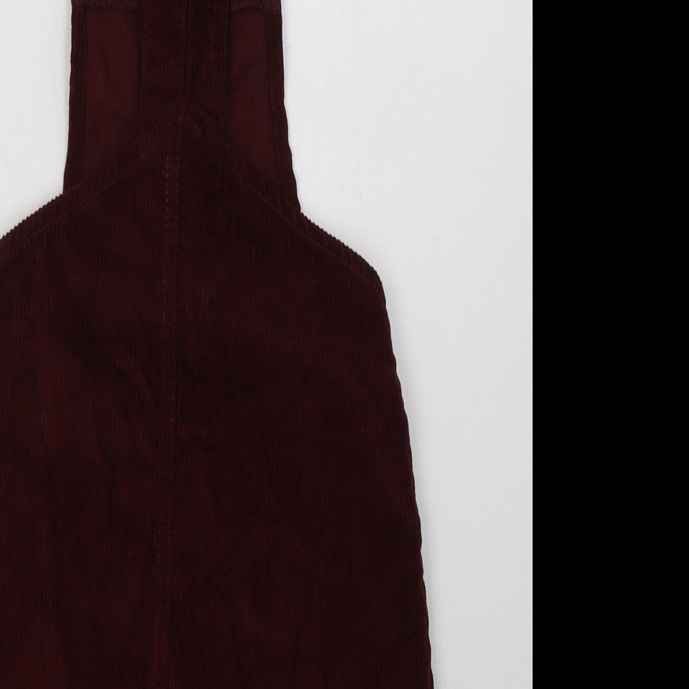 miss evie Girls Red  Cotton Pinafore/Dungaree Dress  Size 8-9 Years  Square Neck Button