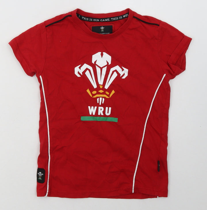 WRU Boys Red  Cotton Basic T-Shirt Size 8-9 Years Crew Neck Pullover - WRU