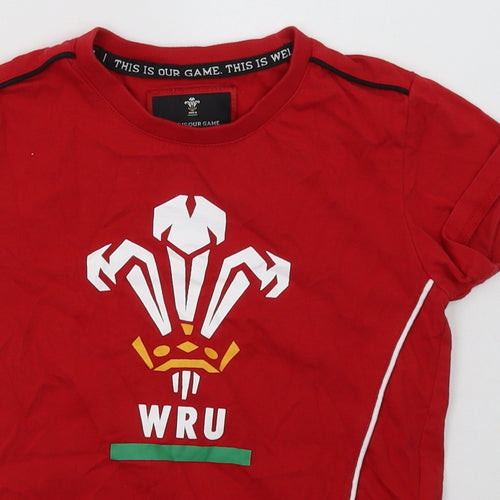 WRU Boys Red  Cotton Basic T-Shirt Size 8-9 Years Crew Neck Pullover - WRU